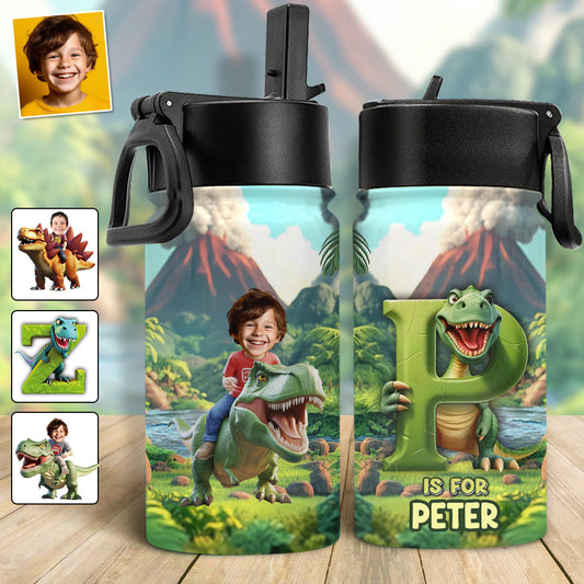 Cool Dinosaur Alphabet - Personalized Kid Kids Water Bottle