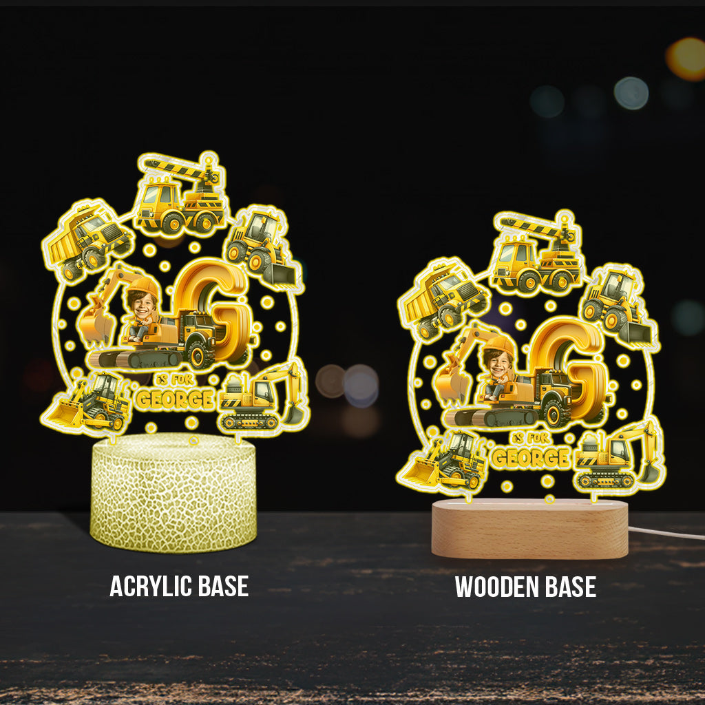 Construction Vehicle Alphabet - Personalized Kid Shaped Plaque Light Base