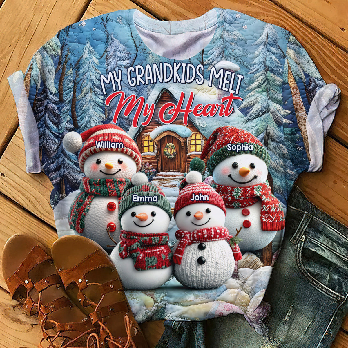 Mes petits-enfants me font fondre le cœur - T-shirt personnalisé « Mamie »