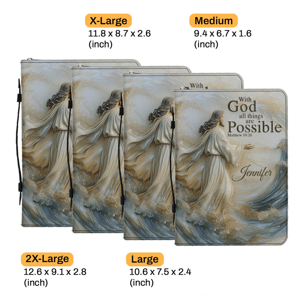 With God All Things Are Possible - Personalized Christian Leather Bible Cover Bag