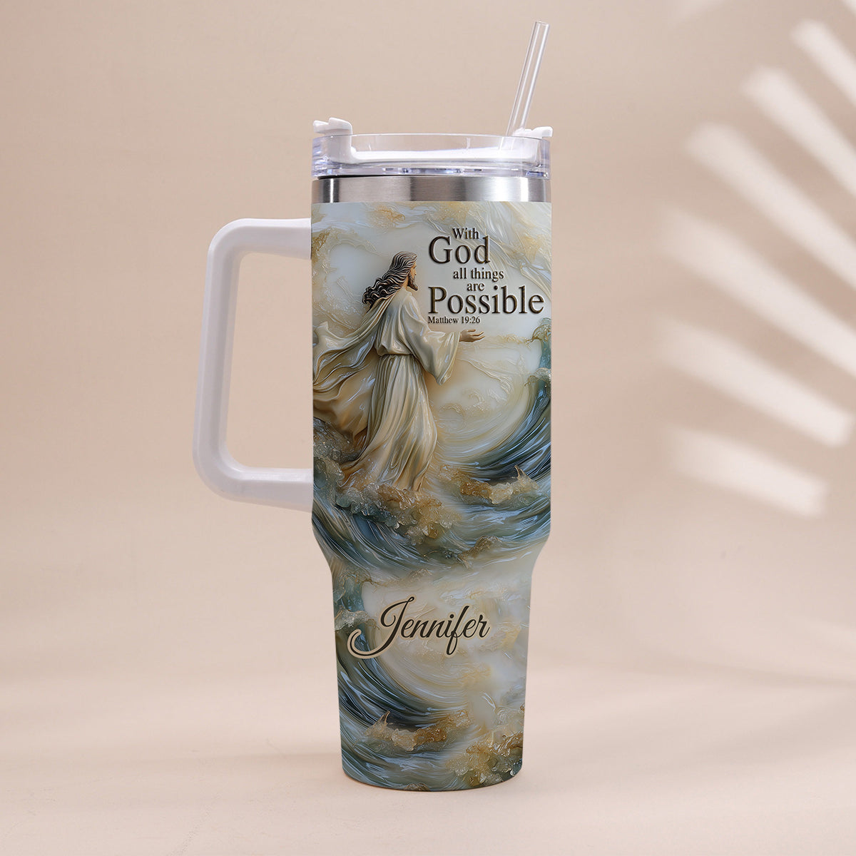 With God All Things Are Possible - Personalized Christian Tumbler With Handle
