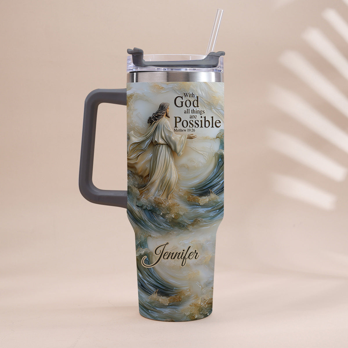 With God All Things Are Possible - Personalized Christian Tumbler With Handle