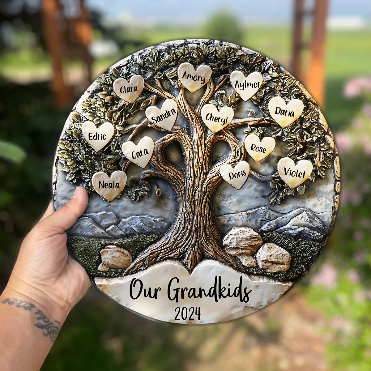 Our Grandkids 2024 - Personalized Grandma Round Shaped Stone