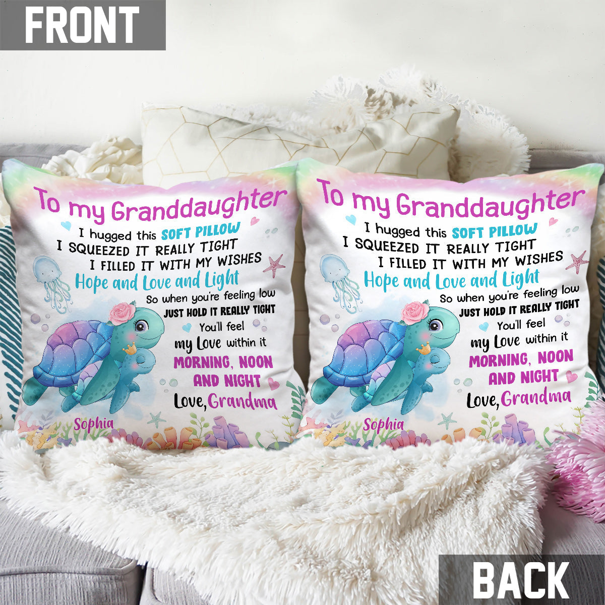 Coussin personnalisé « Animaux marins câlins » pour petit-fils et petite-fille - Coussin décoratif personnalisé pour petit-fils