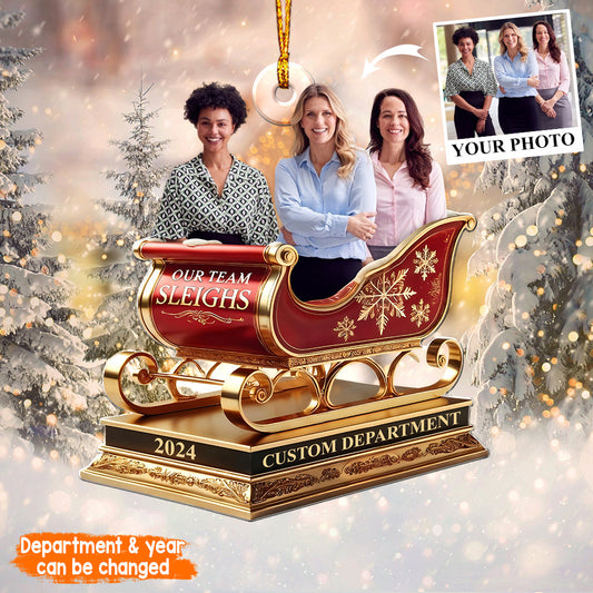 Our Team Sleigh, Colleagues Christmas Gifts - Personalized Colleague Custom Shaped Ornament