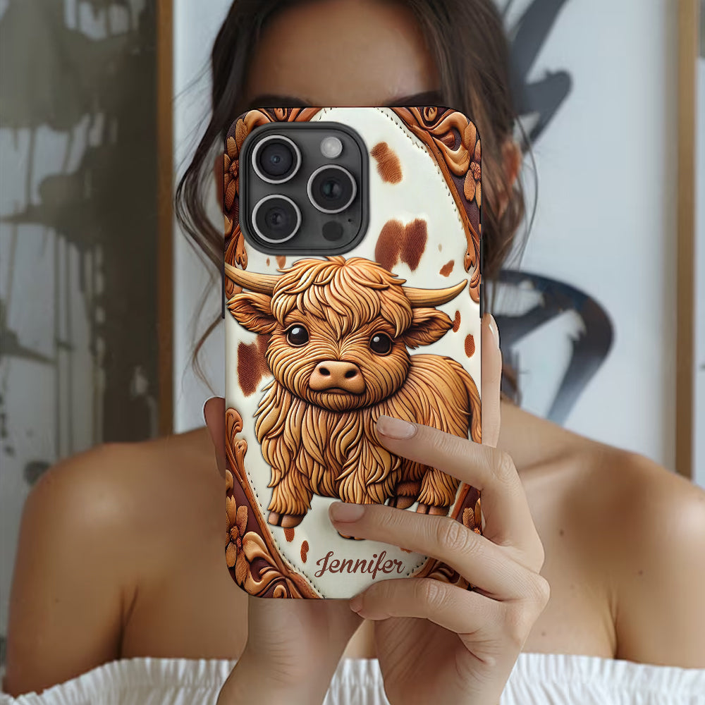 Coque de téléphone personnalisée avec impression intégrale « J’adore les vaches des Highlands »