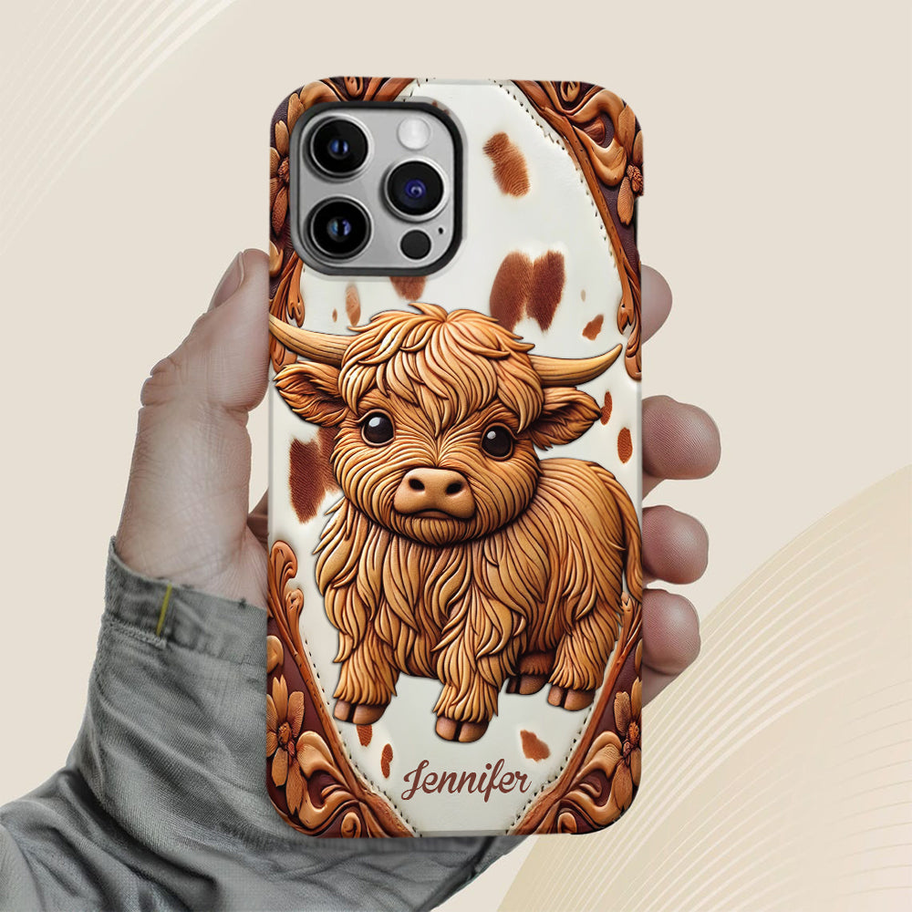 Coque de téléphone personnalisée avec impression intégrale « J’adore les vaches des Highlands »