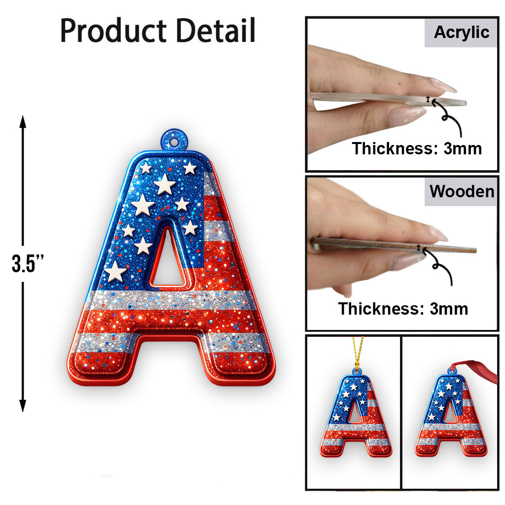 Ornement familial personnalisé drapeau américain avec n'importe quelle lettre