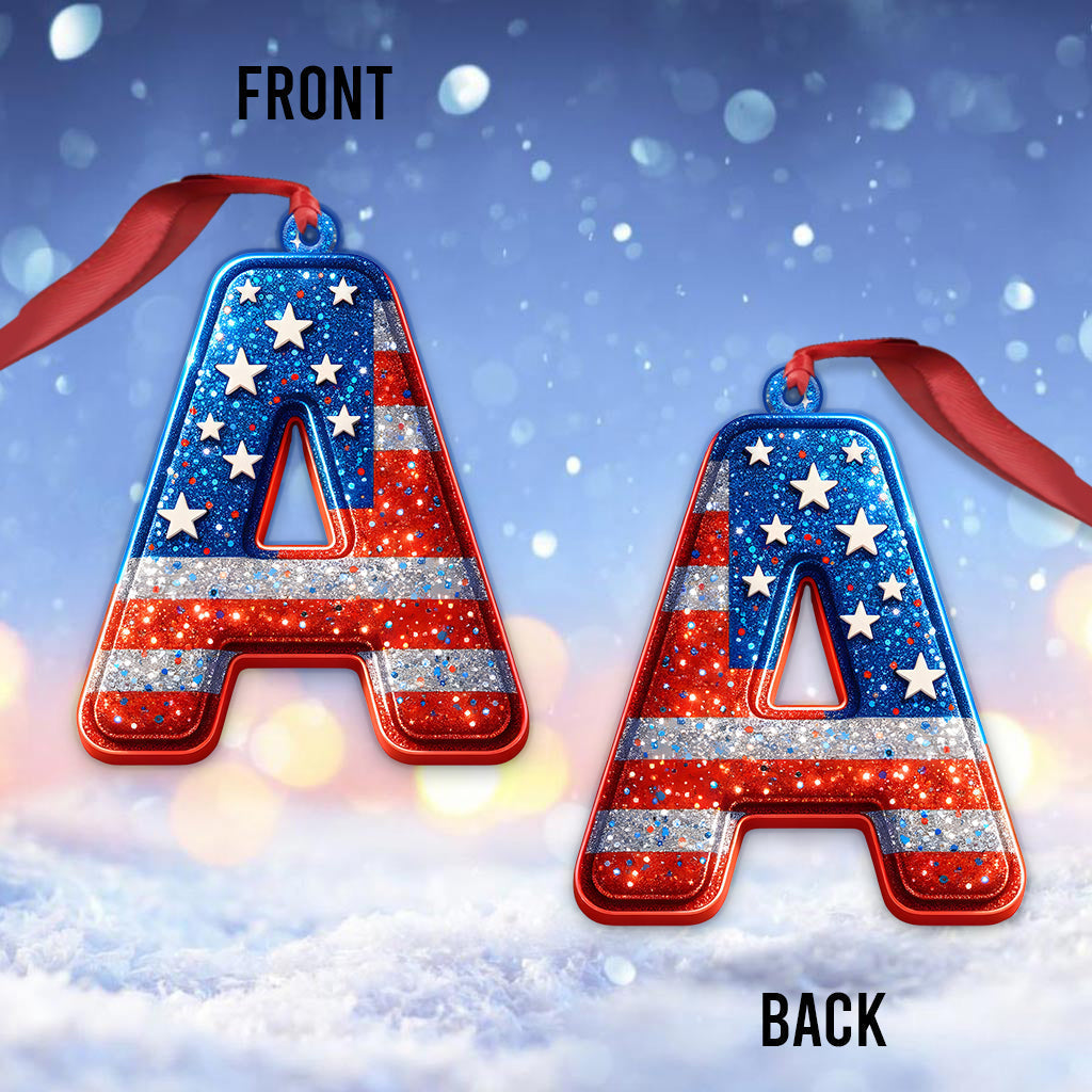Ornement familial personnalisé drapeau américain avec n'importe quelle lettre