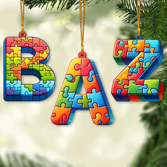 Puzzle de lettres au choix - Ornement personnalisé pour la sensibilisation à l'autisme