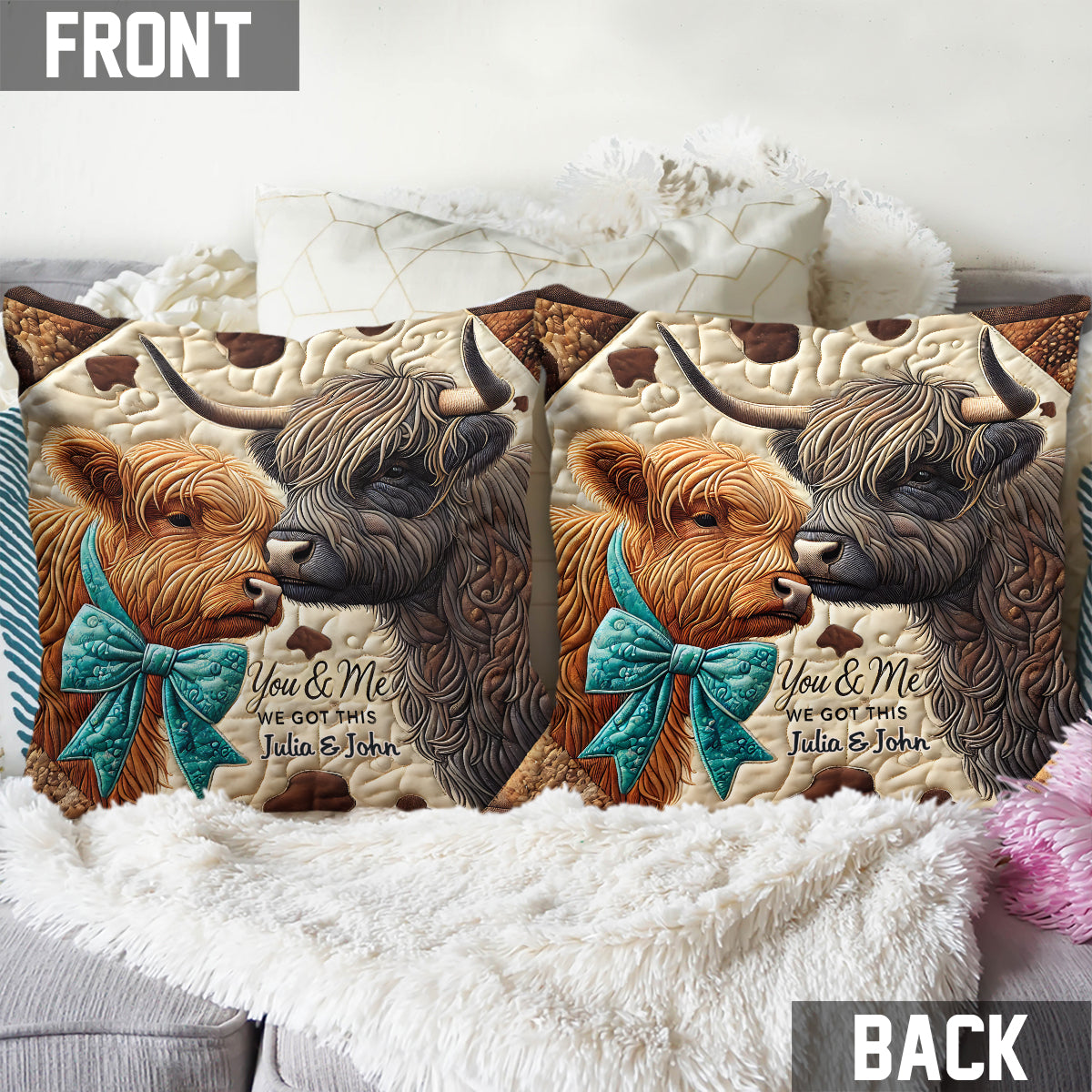 You & Me We Got This - Personalized Highland Cow Throw Pillow