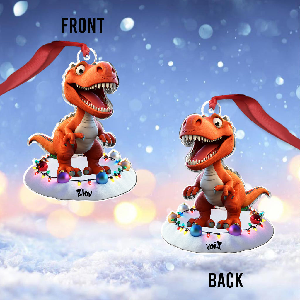 Cute Dinosaur Gift For Grandkids - Personalized Kid Custom Shaped Ornament