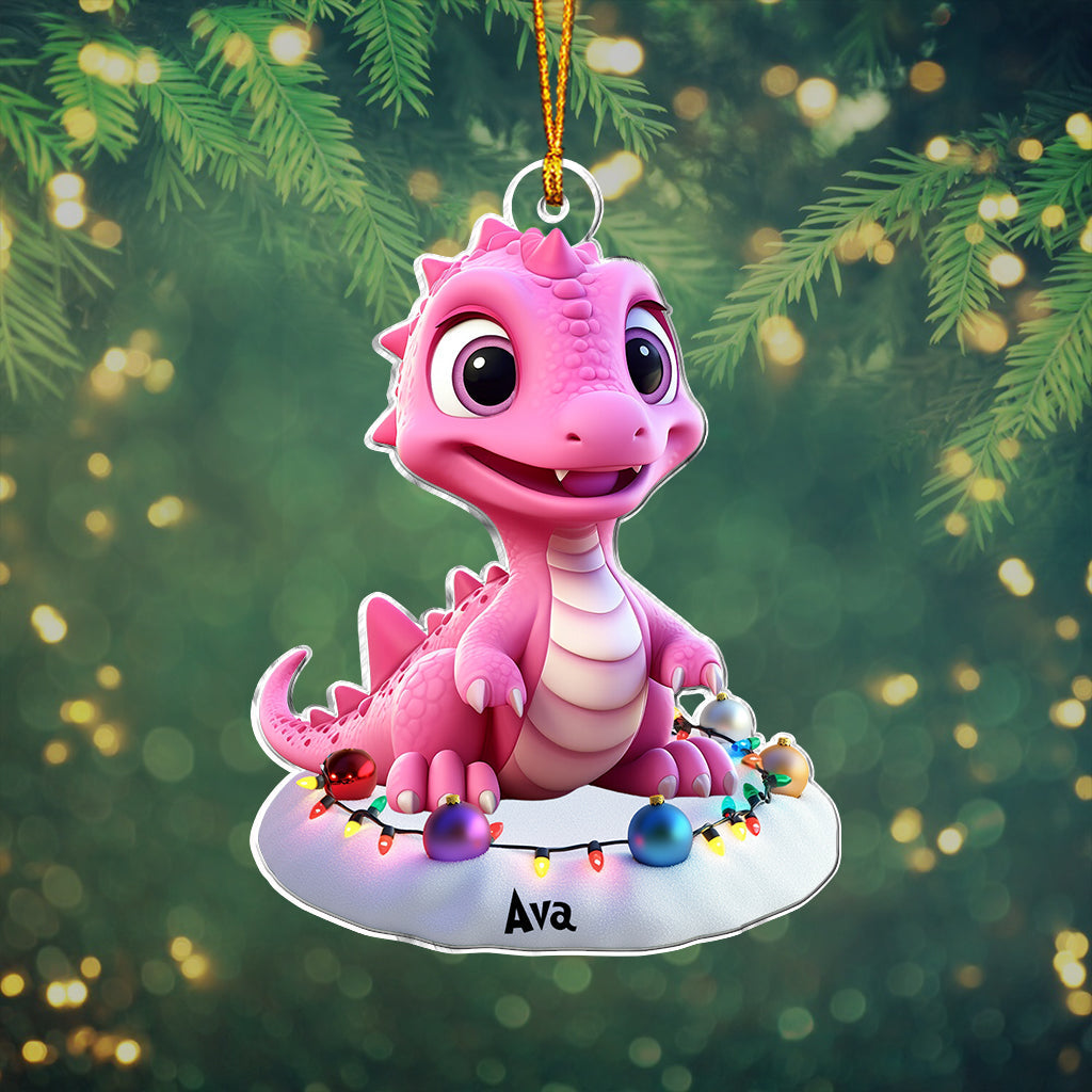 Cute Dinosaur Gift For Grandkids - Personalized Kid Custom Shaped Ornament