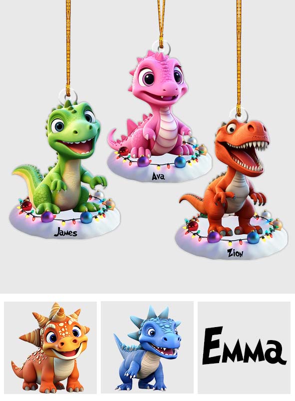 Cute Dinosaur Gift For Grandkids - Personalized Kid Custom Shaped Ornament