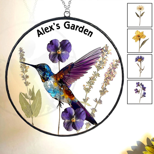 Fleurs séchées pour la naissance, magnifique attrape-soleil en verre bourdonnant pour la naissance - Ornement personnalisé à suspendre à la fenêtre pour le jardinage