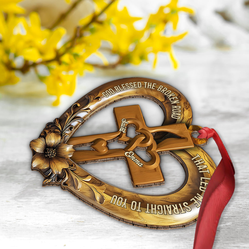God Blessed The Broken Road - Personalized Couple Ornament