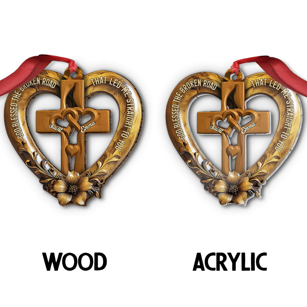 God Blessed The Broken Road - Personalized Couple Ornament