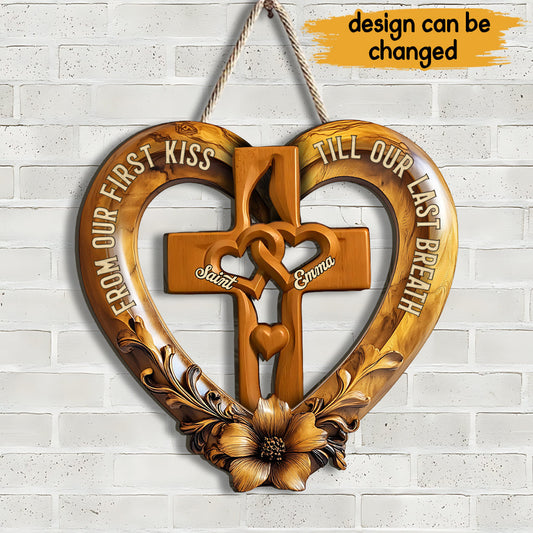 De notre premier baiser - Panneau en bois personnalisé pour couple