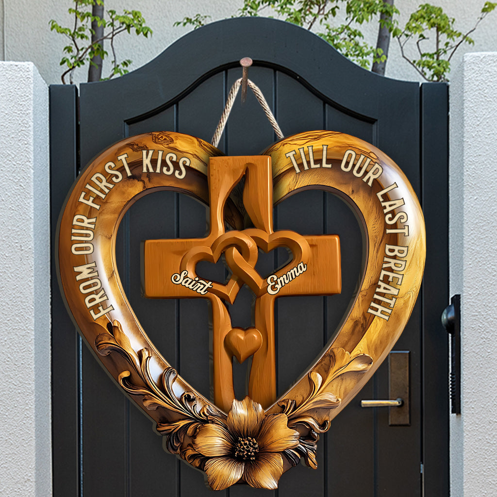 De notre premier baiser - Panneau en bois personnalisé pour couple