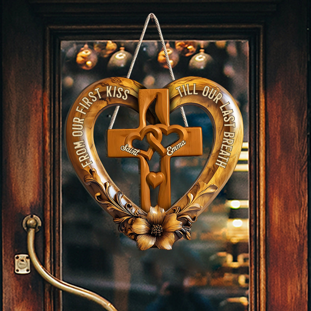 De notre premier baiser - Panneau en bois personnalisé pour couple