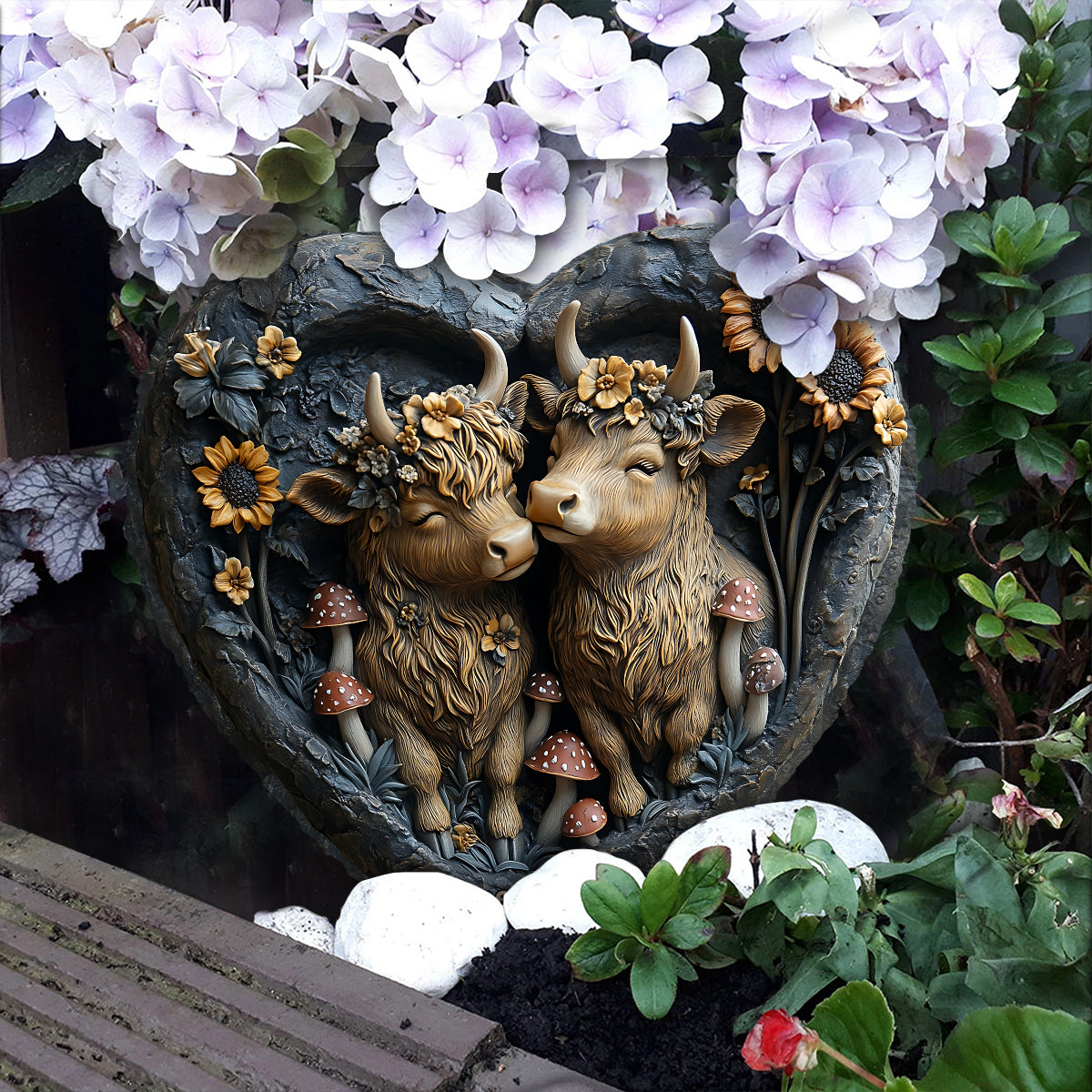 Couple heureux style champêtre - Pierre personnalisée en forme de cœur