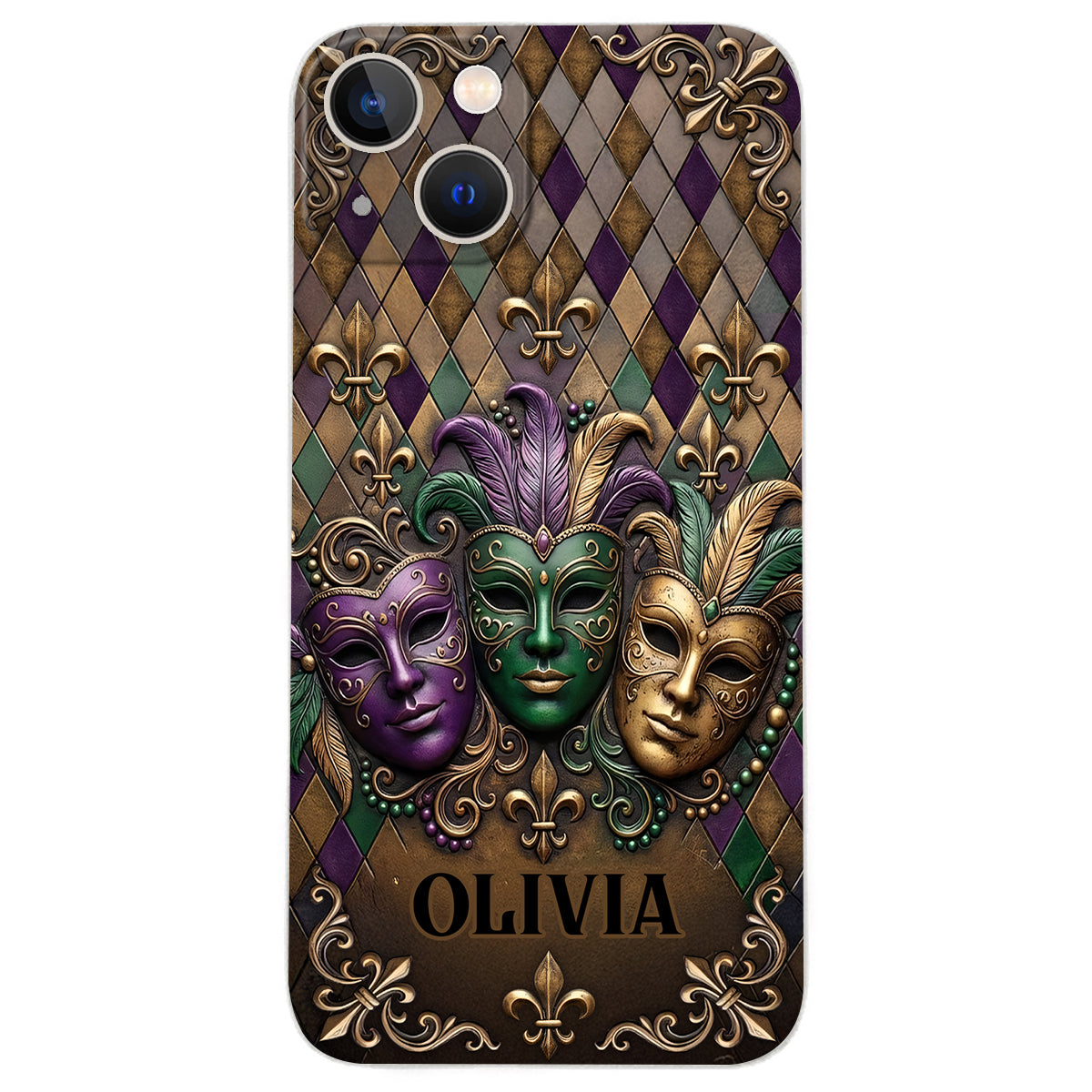 Mardi Gras Fleur de Lis - Personalized Mardi Gras Leather Phone Case