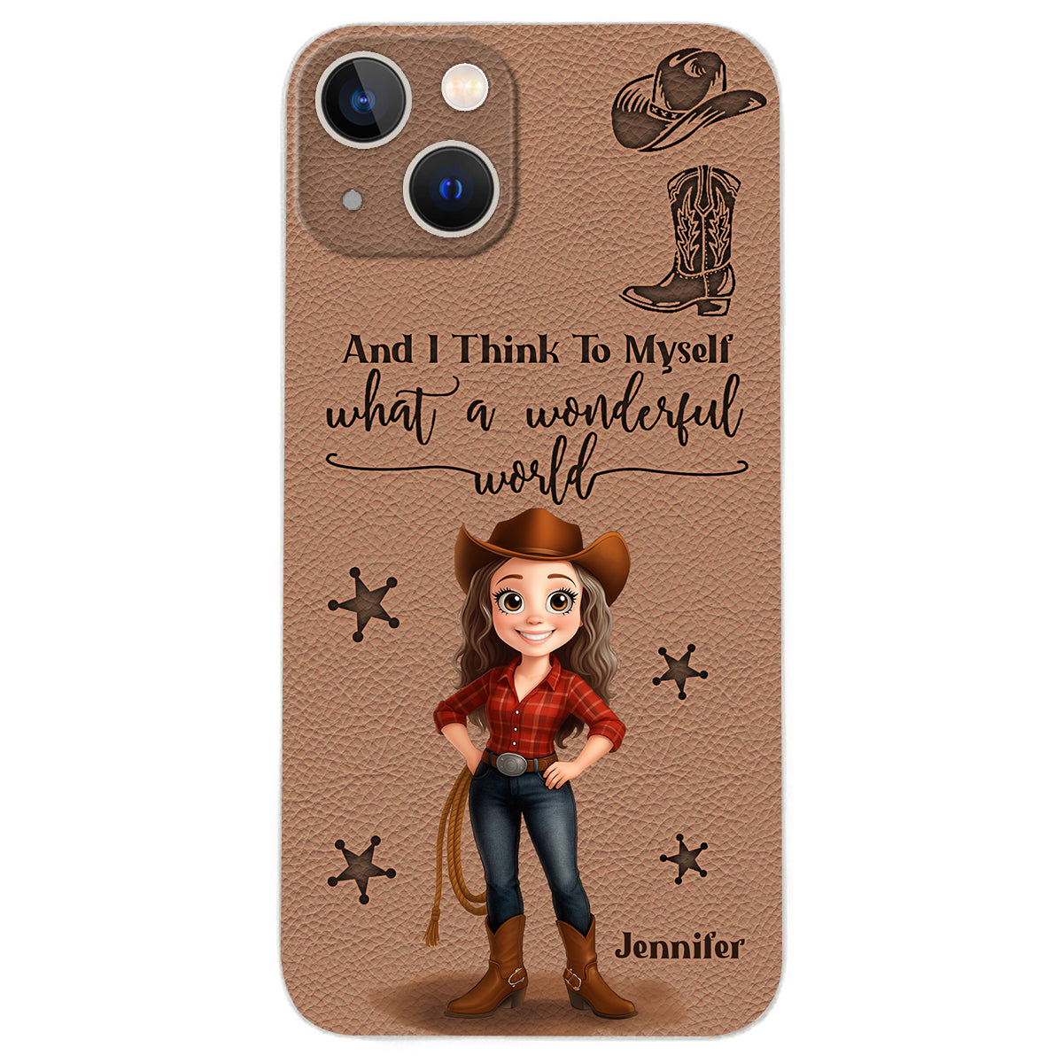 Cowgirl What A Wonderful World - Personalized Cowgirl Leather Phone Case