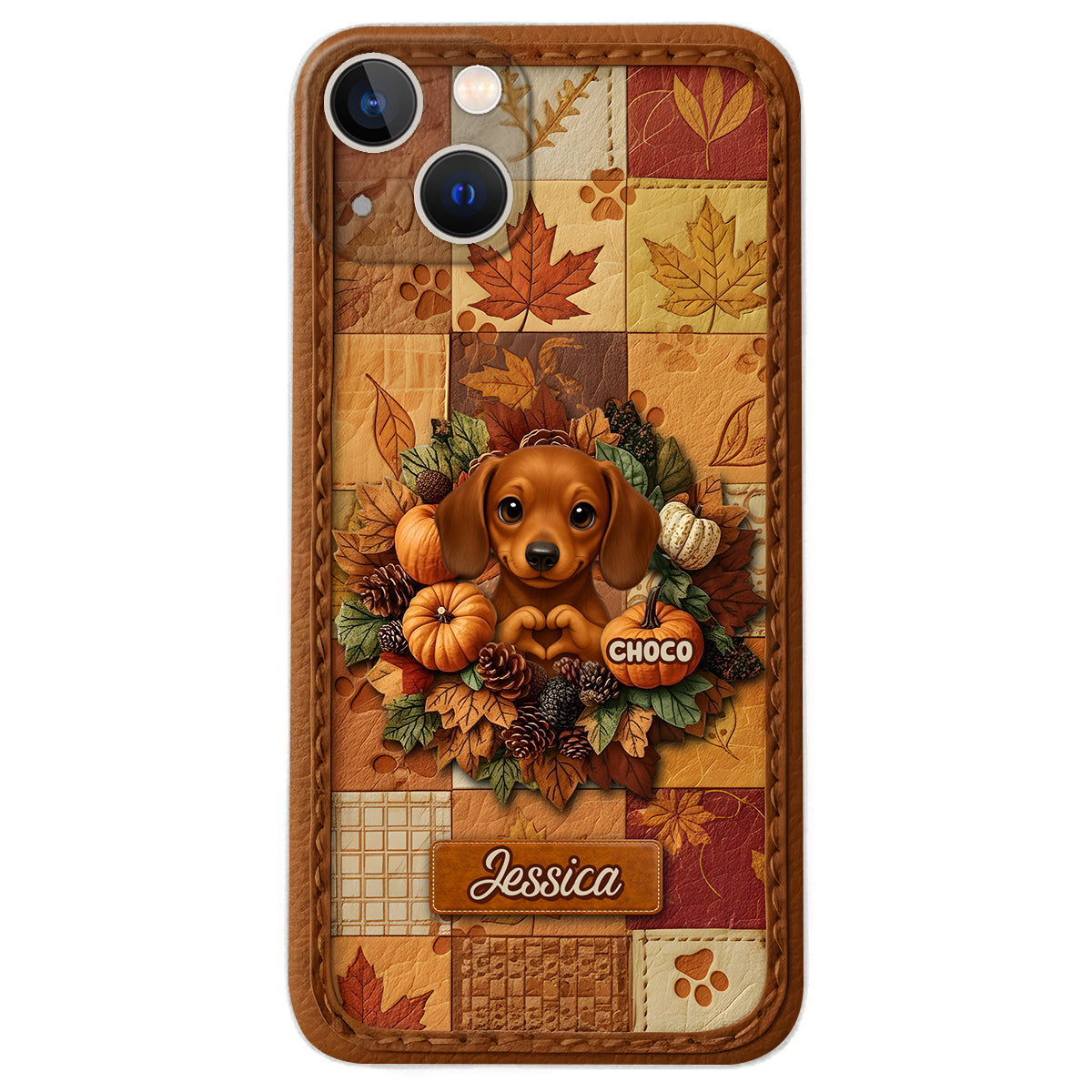 Bienvenue à l'automne - Étui de téléphone en cuir personnalisé pour chien