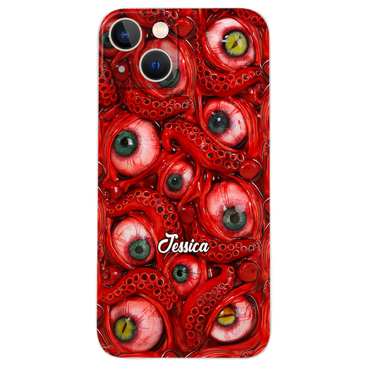 Étui de téléphone en cuir personnalisé « Yeux ensanglantés d'horreur » pour Halloween