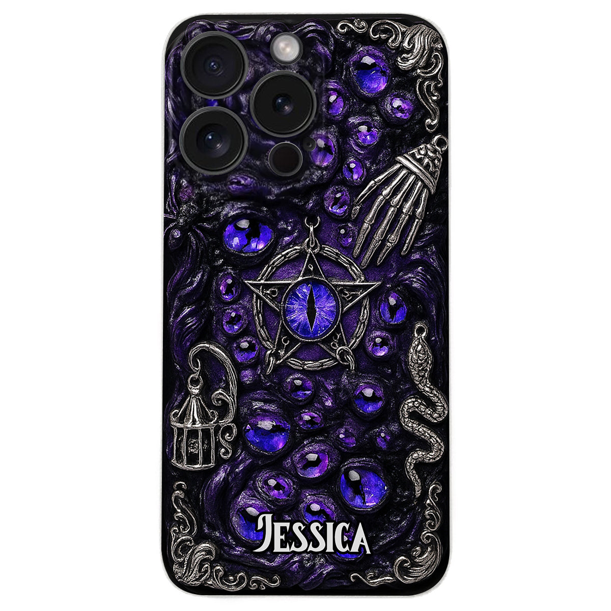 Étui de téléphone en cuir personnalisé, style sorcière, pentacle gothique - Coque de téléphone personnalisée inspirée des sorcières