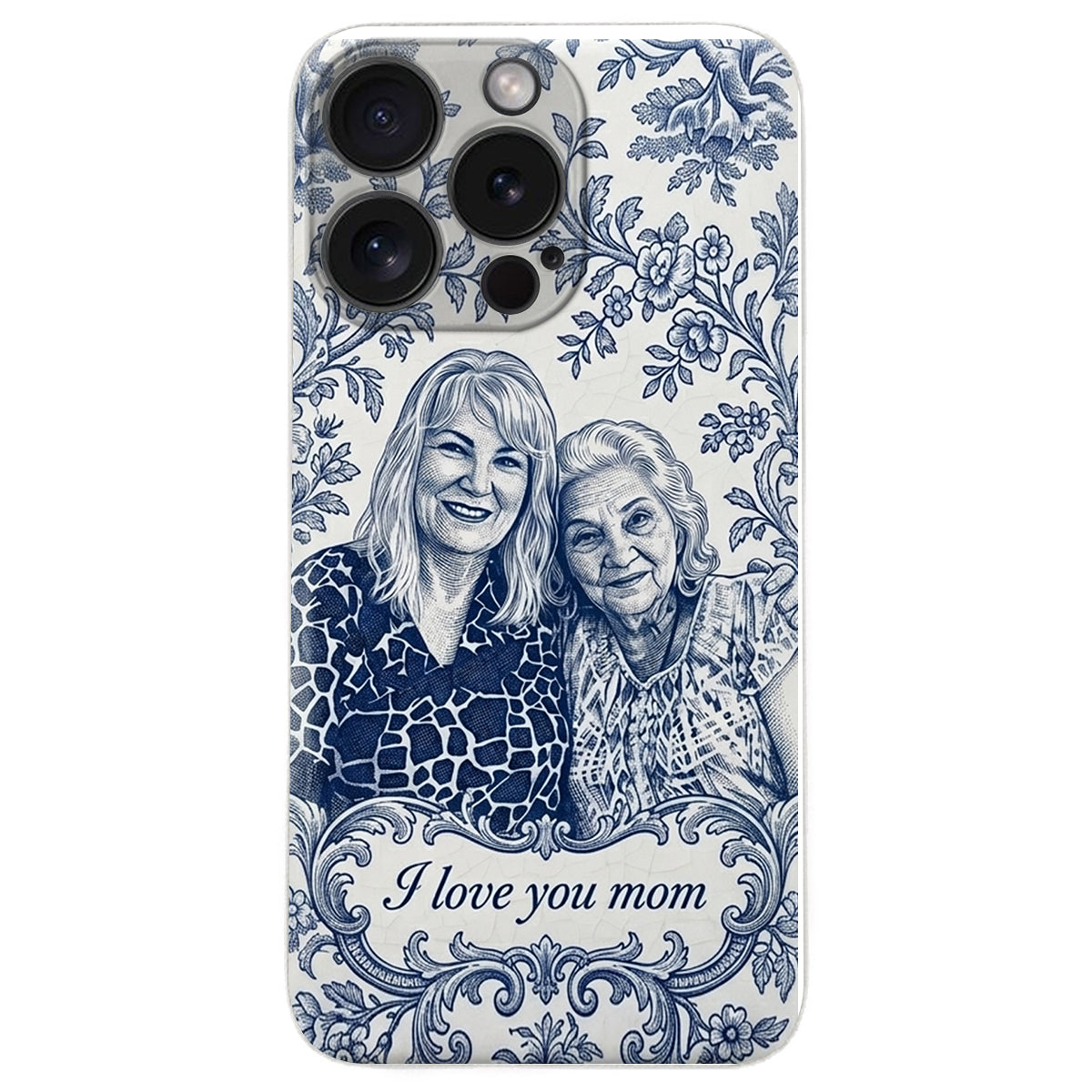 Idée Cadeau Maman, Motif Toile De Jouy Bleue - Coque de Téléphone en Cuir Personnalisée 3D