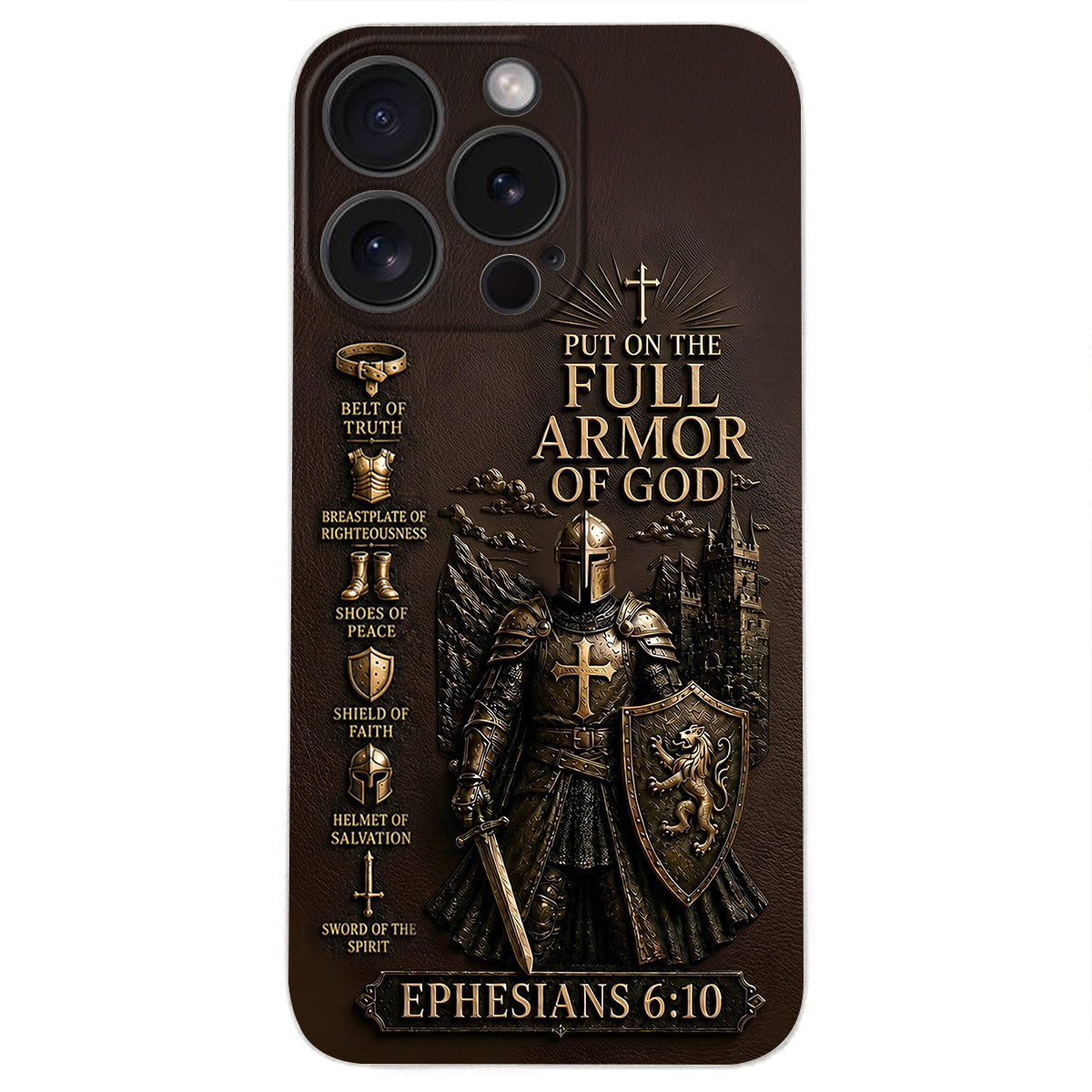 Mettez l'Amour Complet de Dieu, Cadeau pour Chrétiens - Coque de Téléphone en Cuir Personnalisée 3D Embossée