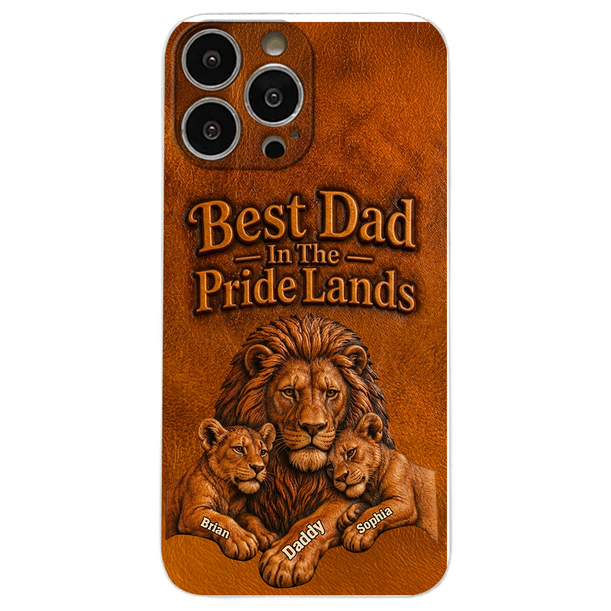 Papa Lion - Coque de téléphone en cuir personnalisée 3D