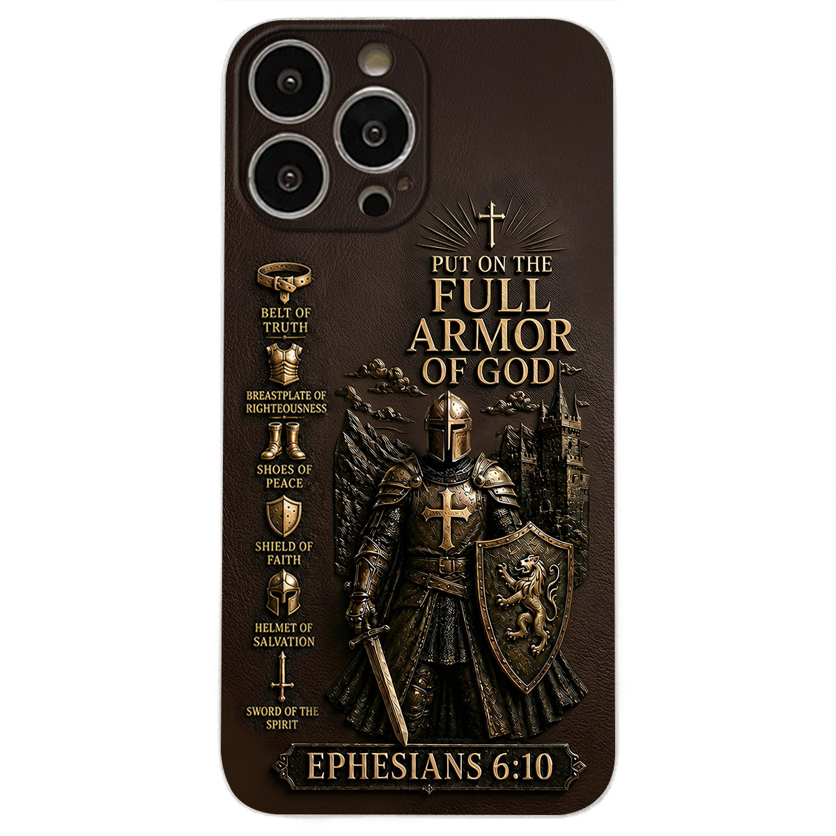 Mettez l'Amour Complet de Dieu, Cadeau pour Chrétiens - Coque de Téléphone en Cuir Personnalisée 3D Embossée