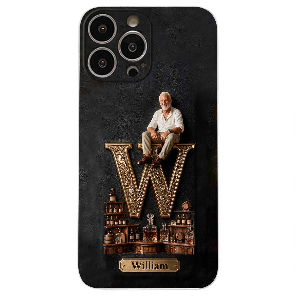 Alphabet Initial For Whiskey, Bourbon... Lovers - Personalized Whisky 3D Embossed Leather Phone Case