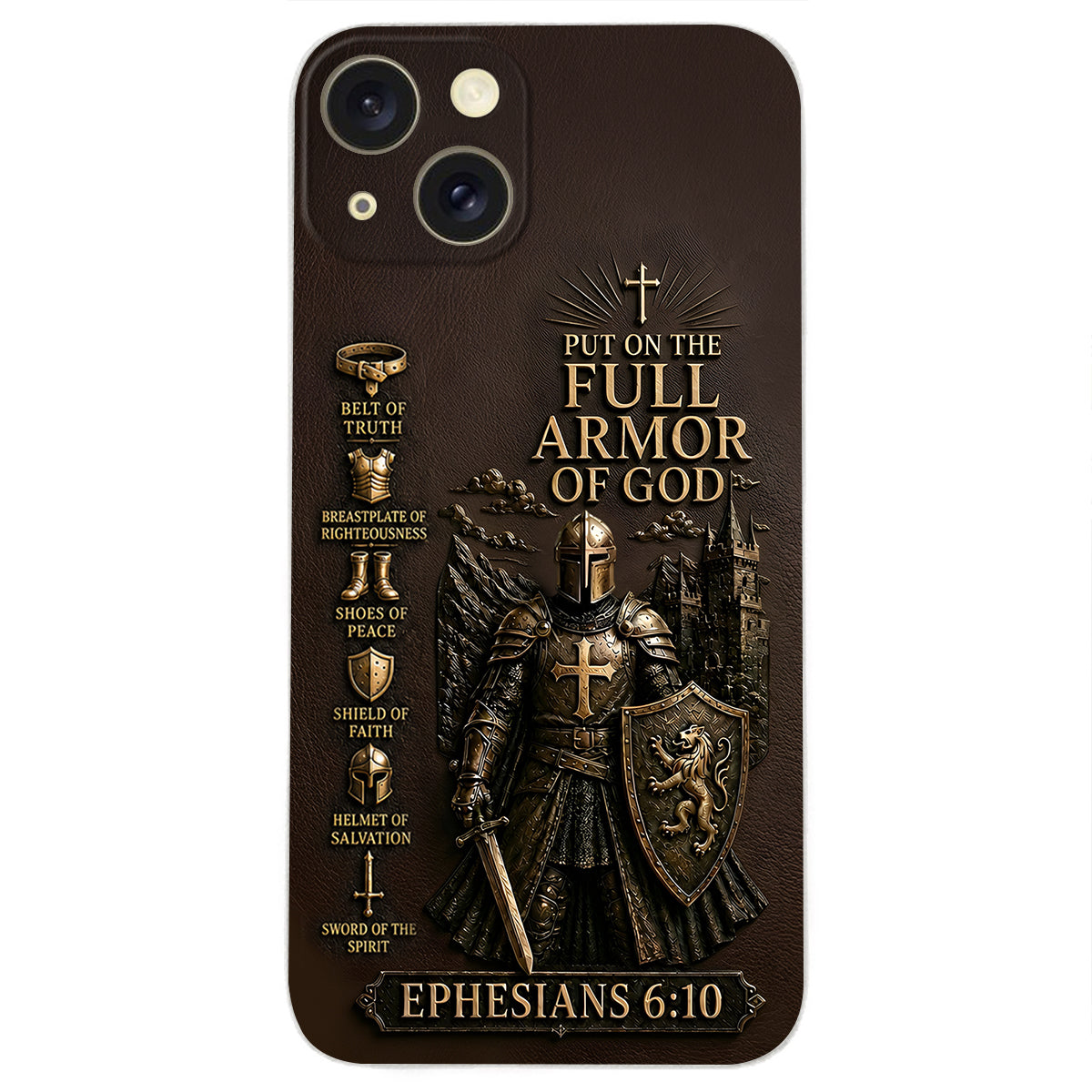 Mettez l'Amour Complet de Dieu, Cadeau pour Chrétiens - Coque de Téléphone en Cuir Personnalisée 3D Embossée