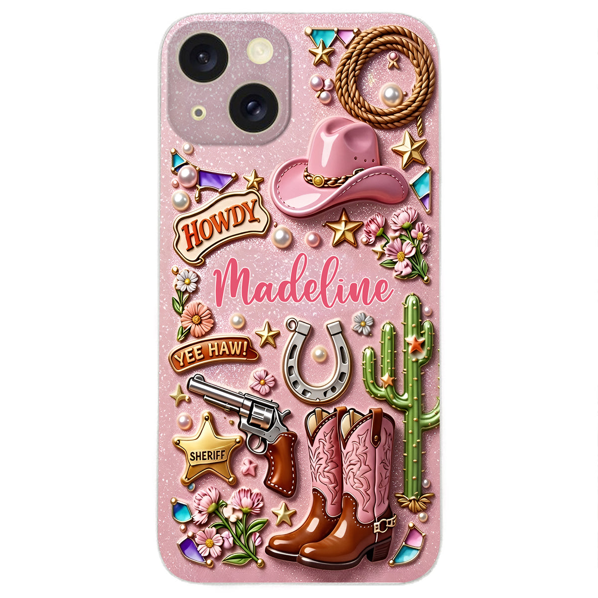 Cowgirl Gift, Whimsical Wild West Western - Personalized Cowgirl 3D Embossed Leather Phone Case