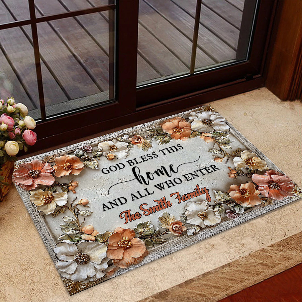 Bless This Home and All Who Enter - Personalized Christian Doormat