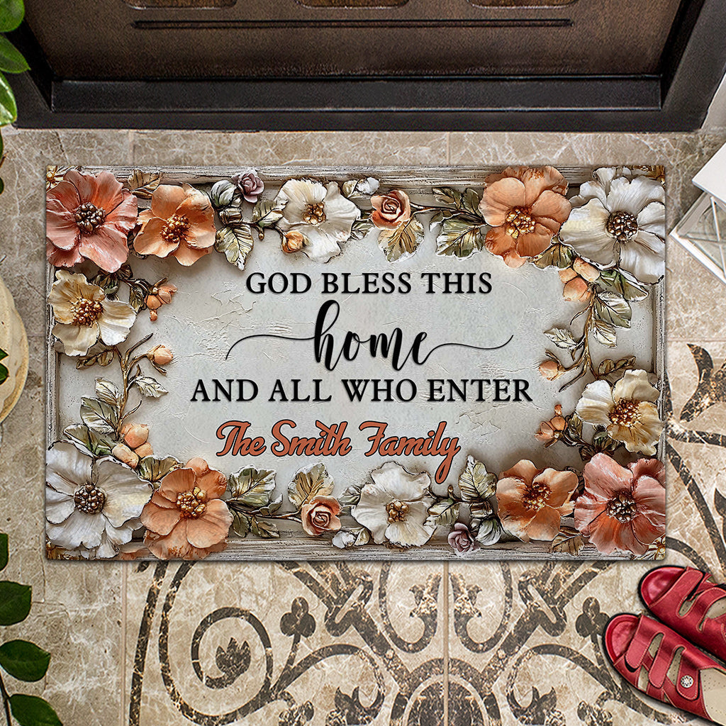 Bless This Home and All Who Enter - Personalized Christian Doormat