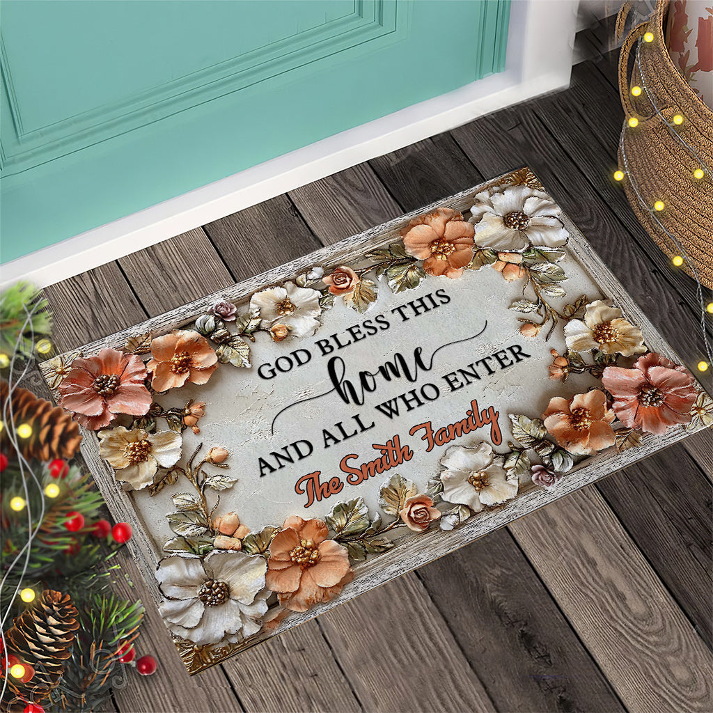 Bless This Home and All Who Enter - Personalized Christian Doormat
