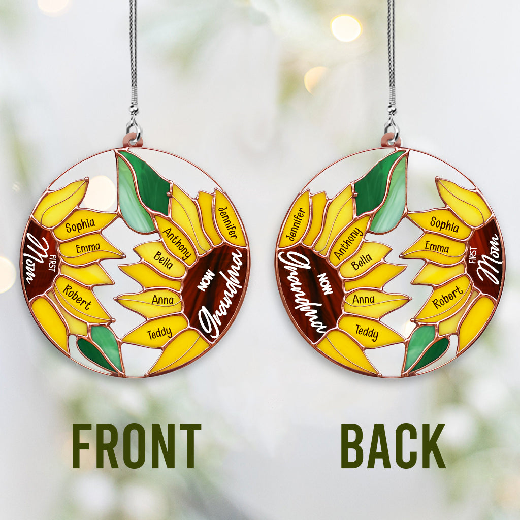 Tournesol « Maman d’abord, maintenant grand-mère » - Ornement de voiture transparent et personnalisé « Grand-mère »