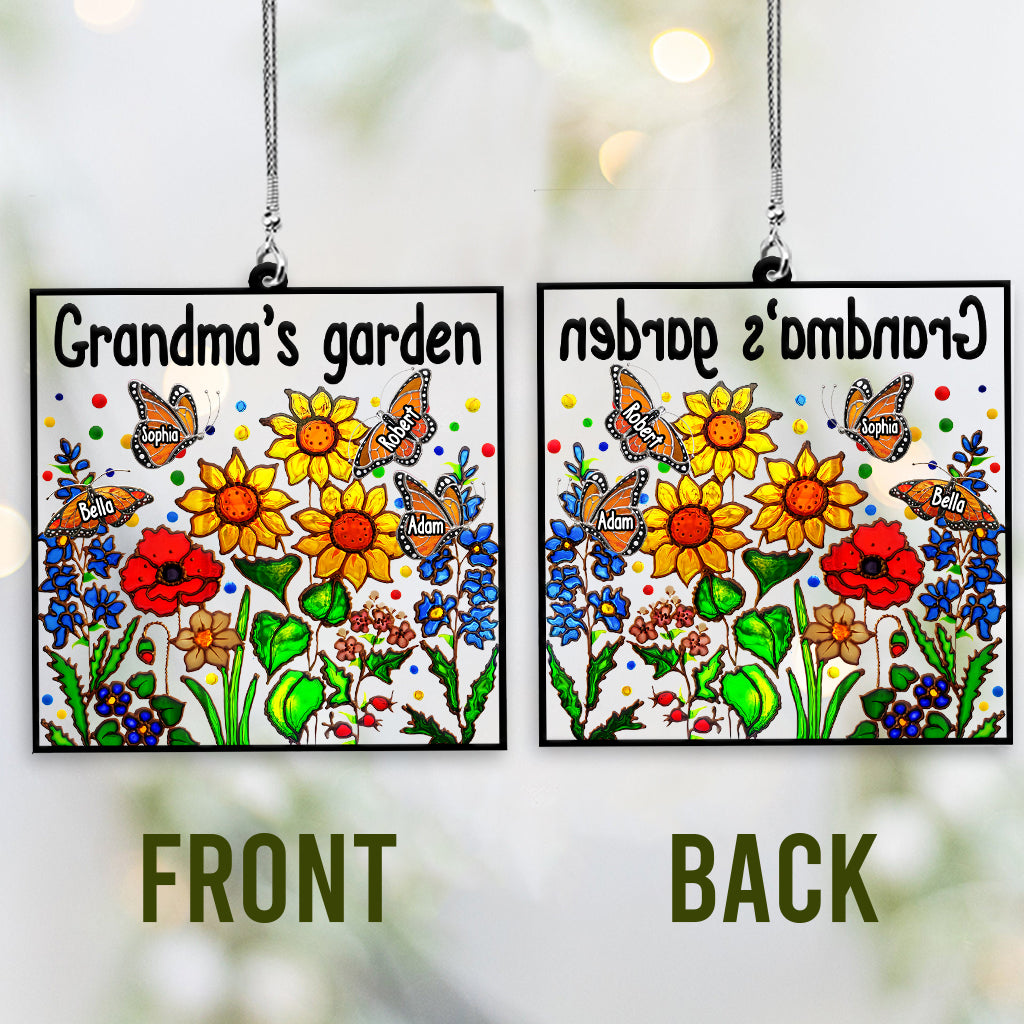 Jardin de grand-mère avec papillon - Ornement de voiture transparent personnalisé pour grand-mère