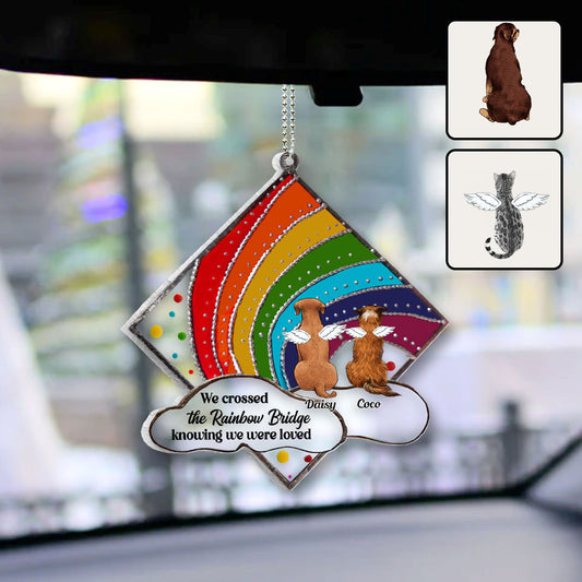 Mémorial Arc-en-ciel pour chats et chiens - Ornement de voiture transparent personnalisé pour chien