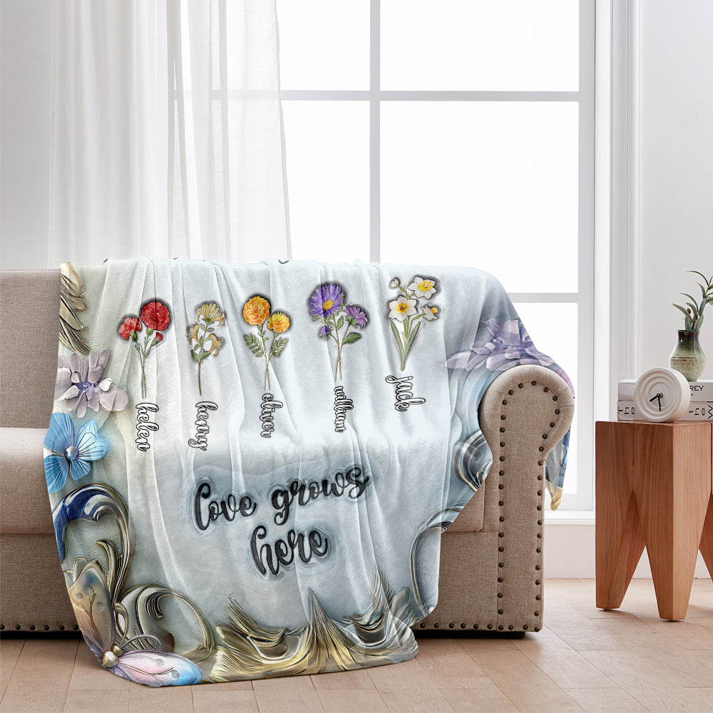 Grand-mère avec la fleur de naissance de son petit-enfant - Couverture personnalisée pour grand-mère