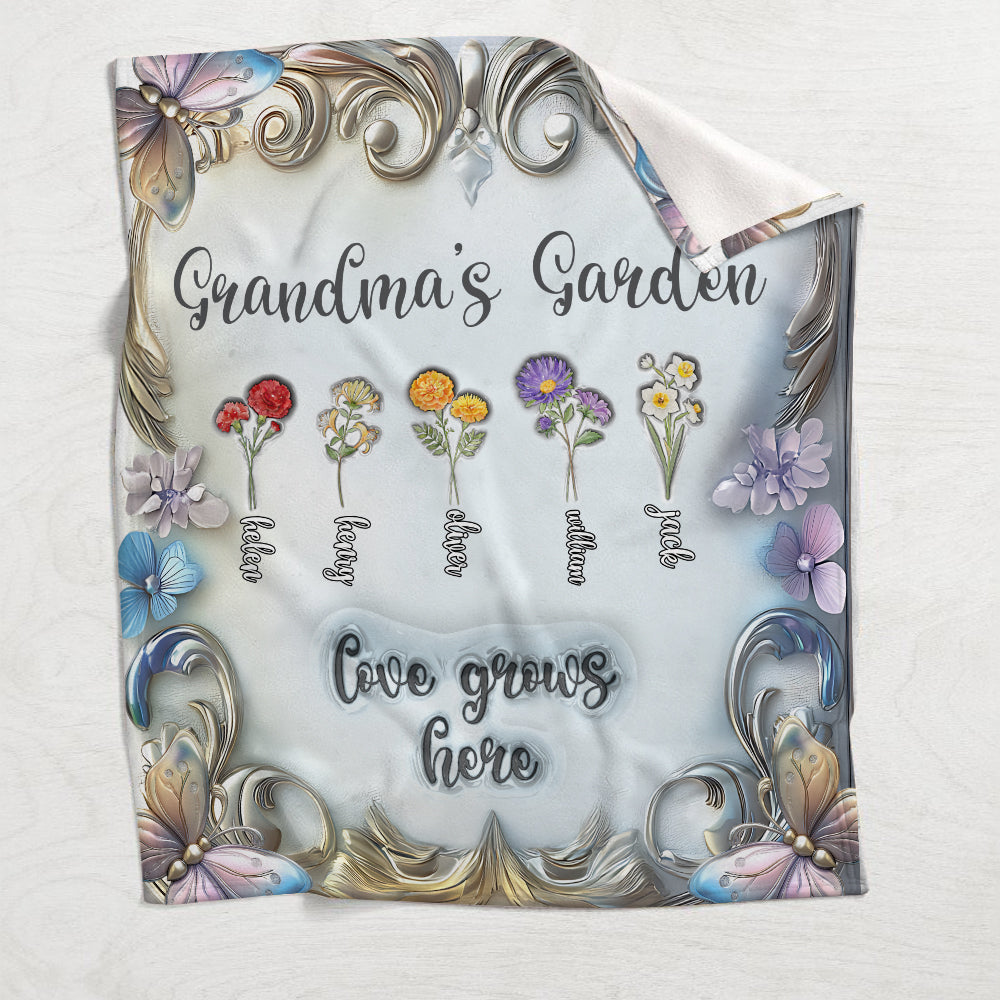 Grand-mère avec la fleur de naissance de son petit-enfant - Couverture personnalisée pour grand-mère