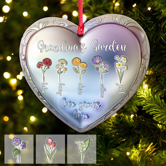 Grandma with Grandkid's Birth Flower - Personalized Grandma Ornament