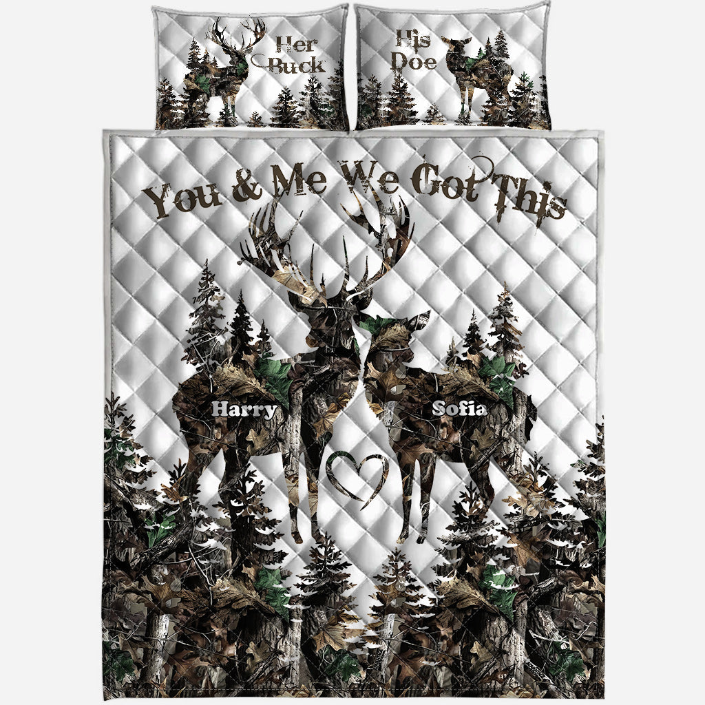 Her Buck His Doe - Personalized Hunting Quilt Set