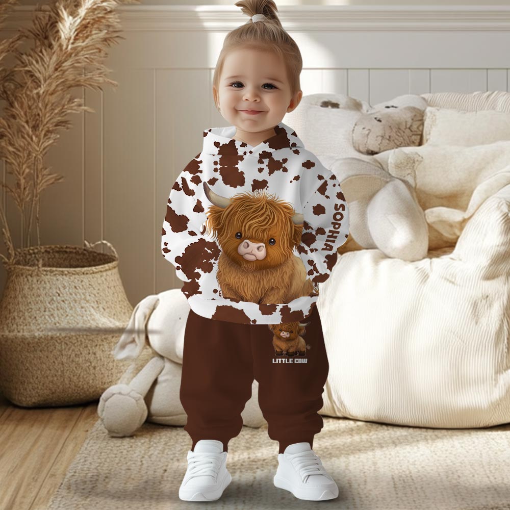 Cute Highland Cow - Personalized Highland Cow Kid Hoodie & Kid Jogger Sweatpants