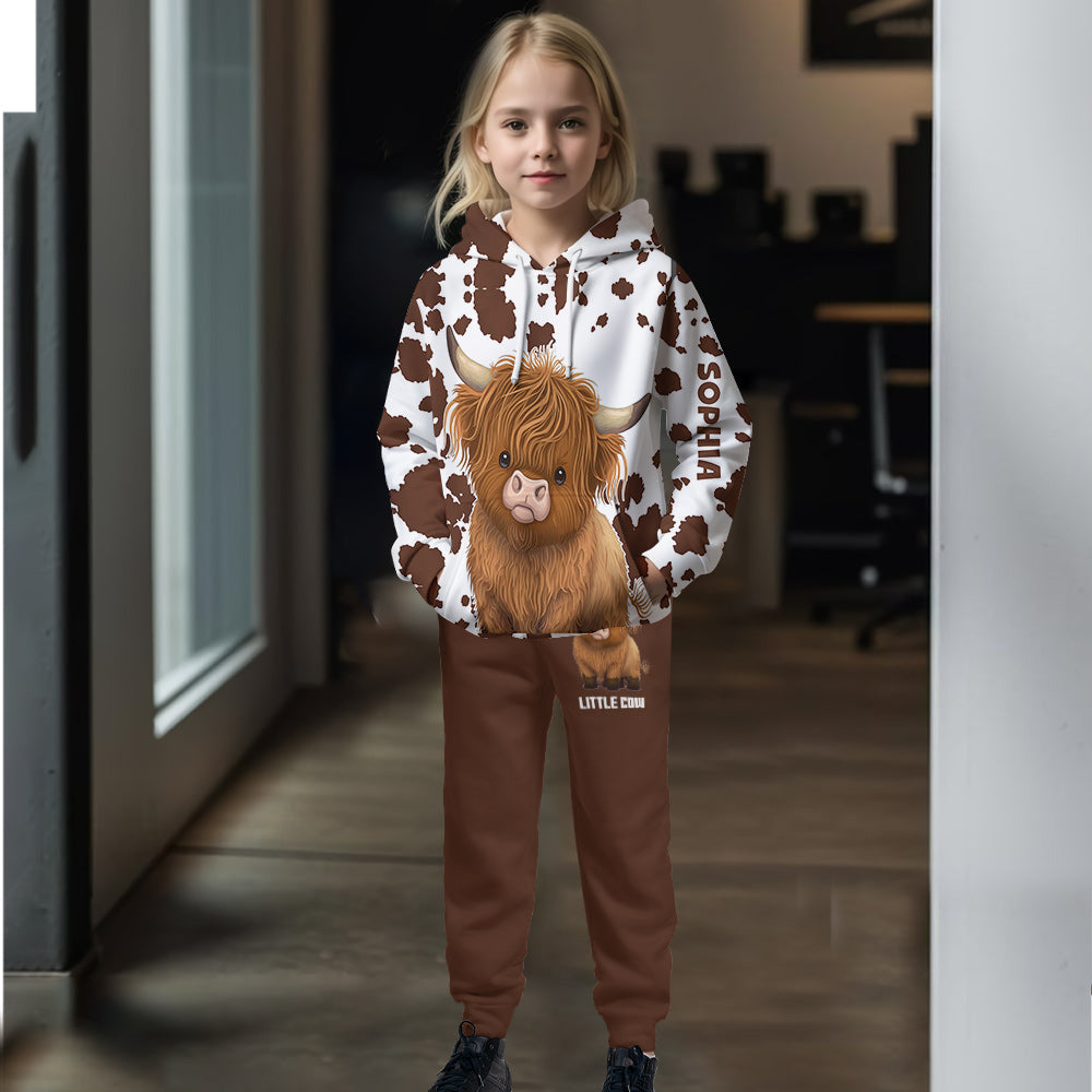 Cute Highland Cow - Personalized Highland Cow Kid Hoodie & Kid Jogger Sweatpants