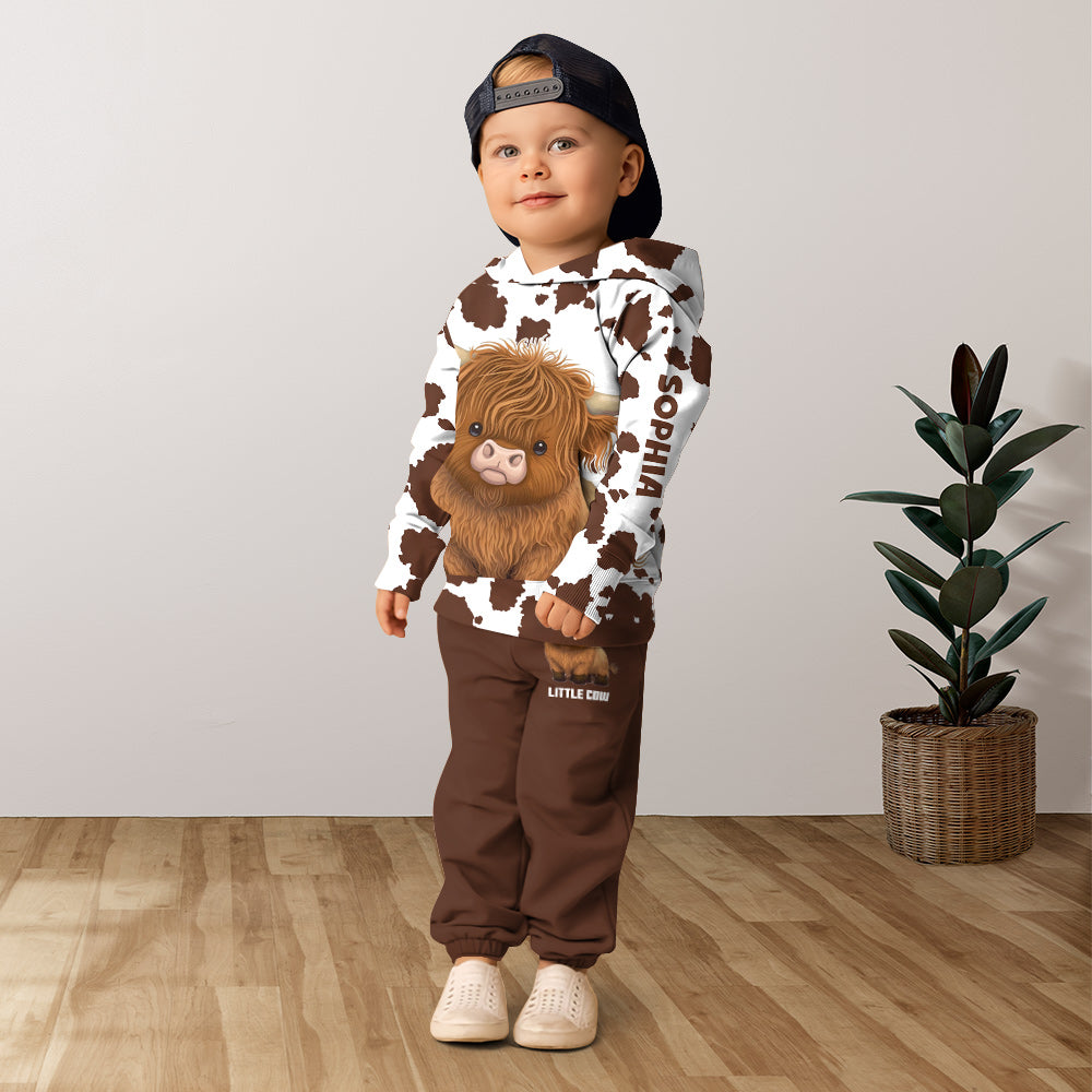 Cute Highland Cow - Personalized Highland Cow Kid Hoodie & Kid Jogger Sweatpants